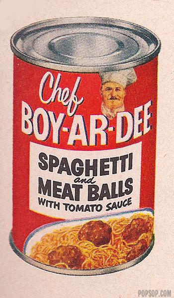 Can of Chef Boy-ar-dee spaghetti and meat balls, 1953