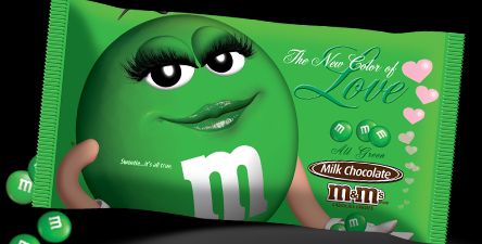 M&M'S chocolate candies go green in the time for Valentine's day 